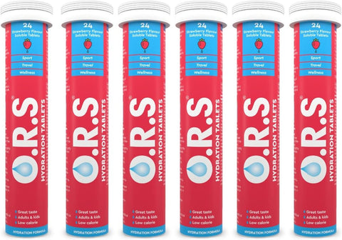 O.R.S Hydration Tablets With Electrolytes, Vegan, Gluten And Lactose Free Formula – Soluble Sports Hydration Tablets With Natural Strawberry Flavour, 144 Tablets (Pack Of 6 x 24)