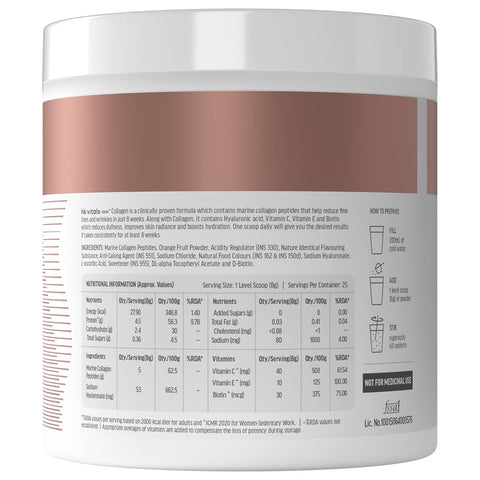 HK Vitals Skin Radiance Marine Collagen Supplement (Mixed Fruit, 200G) | With Vitamin C, E, Sodium Hyaluronate | For Healthy Skin, Hair & Nails