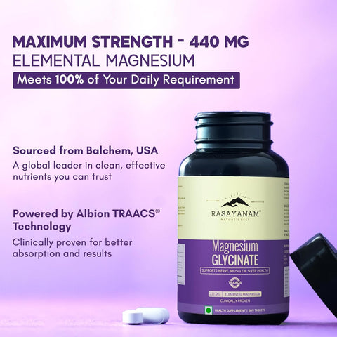 Rasayanam Chelated Magnesium Glycinate (2445 mg) - 60 Tablets