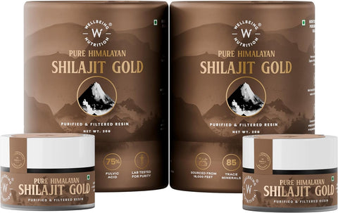 Wellbeing Nutrition Pure Himalayan Shilajit Gold Resin With Ashwagandha, Safed Museli & Swarna Bhasma Pack Of 2