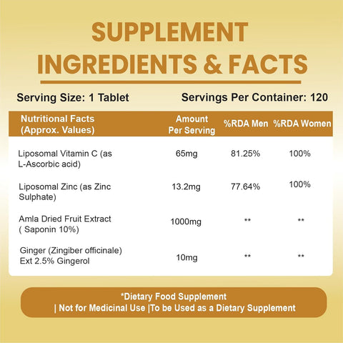 Himalayan Organics Natural Liposomal 1000 MG Vitamin C Supplements Tablets - 120