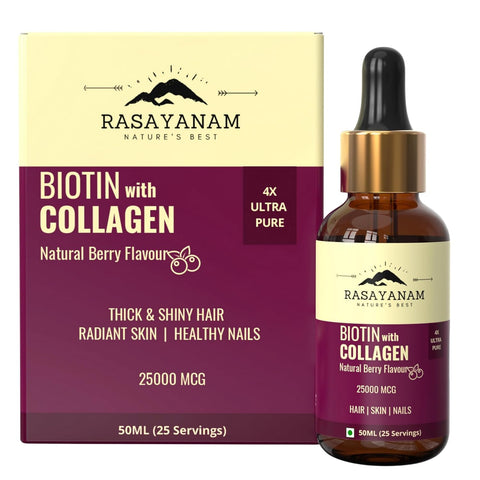 Rasayanam Liquid Biotin & Collagen Natural Berry Flavour 25000mcg 50ML