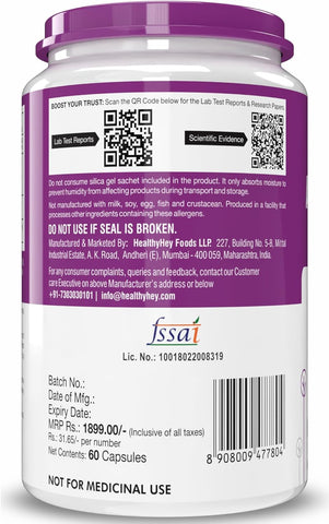 HealthyHey Alpha Lipoic Acid - ALA- Pack of 60 Veg. Capsules - Gluten Free & Non-GMO, 133 grams