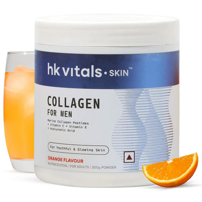 HK Vitals Marine Collagen For Men Supplement Powder (Orange, 200 G) | Vitamin C, E, Sodium Hyaluronate | For Youthful & Glowing Skin