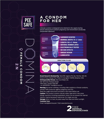 Pee Safe Domina Female Condoms - Inner Contraceptive, 2 Pack