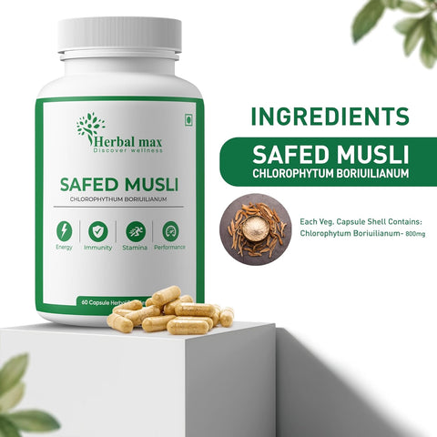 Herbal max Safed Musli Extract 800 mg 60 Capsule with Korean Ginseng Capsule combo