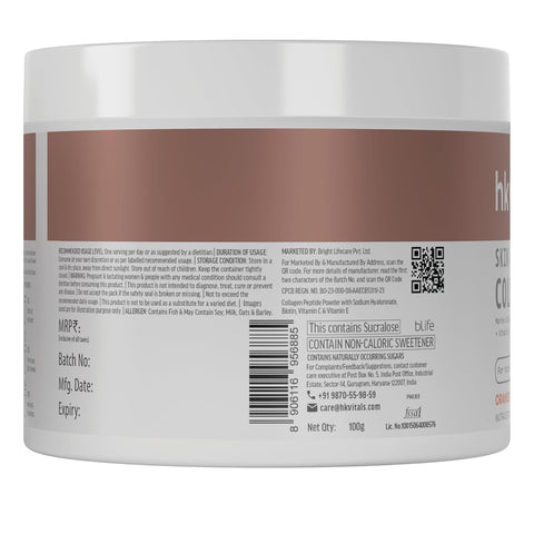 HK Vitals Marine Collagen Supplement (Orange, 100G) & Sipper Bottle (Grey, 300Ml) | Combo Pack