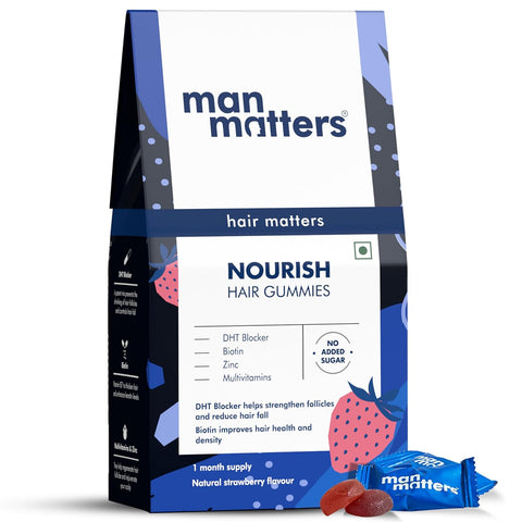 Man Matters Biotin Hair Gummies (30N) | No Added Sugar Strawberry Flavour | 100% Vegan & Gut Friendly