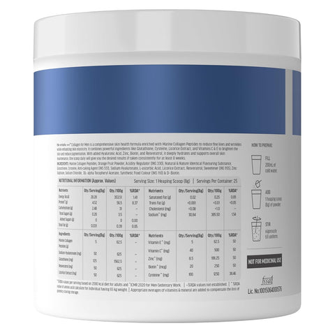 HK Vitals Marine Collagen For Men Supplement Powder (Orange, 200 G) | Vitamin C, E, Sodium Hyaluronate | For Youthful & Glowing Skin