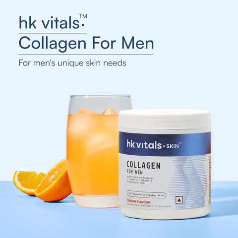 HK Vitals Marine Collagen For Men Supplement Powder (Orange, 200 G) | Vitamin C, E, Sodium Hyaluronate | For Youthful & Glowing Skin