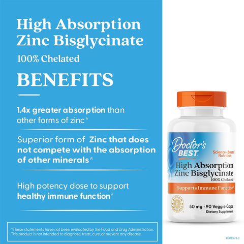 DR BEST ABSORPTION ZINC BISGLYCINATE 50MG 90VCAPS