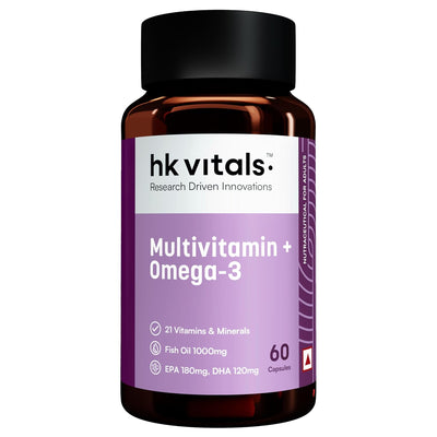 HK Vitals Multivitamin With Omega-3 Supplement (60 Capsules) | For Men And Women | 21 Vitamins & Minerals | 180Mg Epa & 120Mg Dha