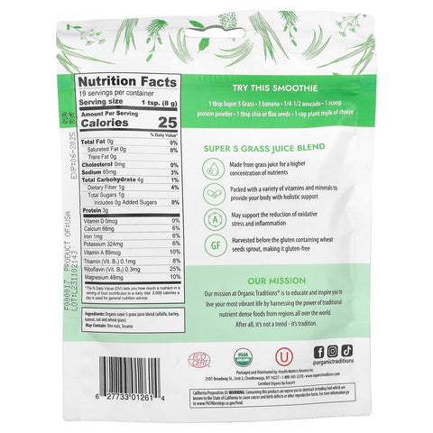 Organic Traditions Super 5 Grass Juice Blend, 150 Gm