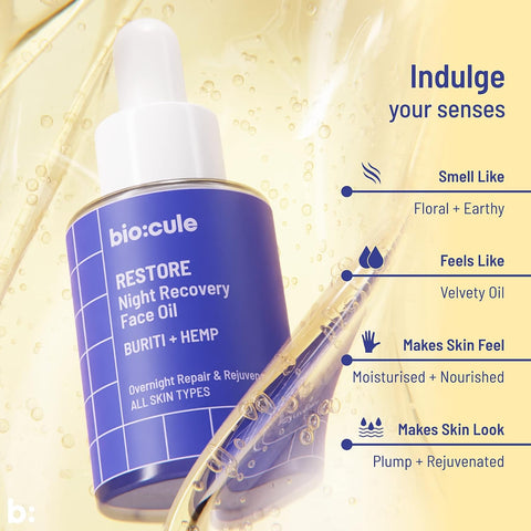 Biocule Restore Night Recovery Face Oil : Buriti + Hemp 15ml