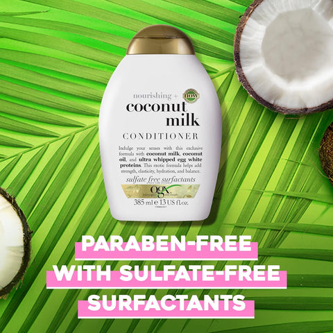 OGX Nourishing Coconut Milk Conditioner (1x 384.5ml), Hydrating and Revitalising Hair Conditioner for Dry, Damaged Hair, Enriched with Coconut Oil and Amino Acids for Soft, Smooth Strands