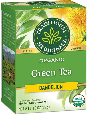 Traditional Medicinal Green Tea Dandelion, 16 Teabags