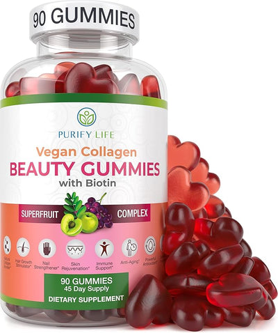 حلوى جيلاتينية نباتية من Purify Life تحتوي على الكولاجين والبيوتين، 90 قطعة