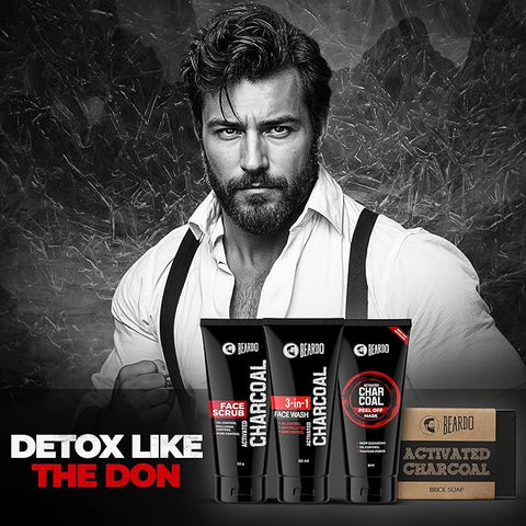 Beardo Charcoal 4-In-1 Giftset For Men Pack Of 4 (Facewash, Peel-Off Mask, Scrub, Soap)