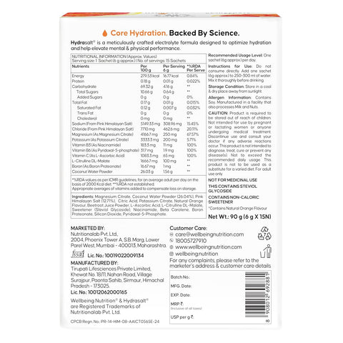 Wellbeing Nutrition Hydrasalt - Blood Orange 90gms (Pack of 15sachets)