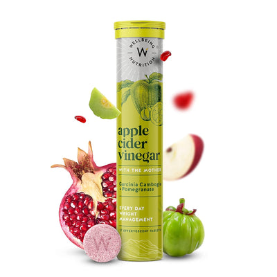 خل التفاح (ACV) من Wellbeing Nutrition لإنقاص الوزن مع الأم وغارسينيا كامبوجيا والرمان | إدارة الوزن، صحة الأمعاء، دعم الهضم، تعزيز عملية الأيض، 17 قرصًا فوارًا