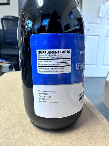 COMPASS LABORATORY Methylene Blue 1% USP-Grade Methylthioninium Chloride Liquid | High Purity Dietary Supplement for Brain Function & Cognitive Health | No Formaldehyde 237ml Glass Bottle