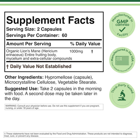 DoubleWood Supplements Lions Mane Mushroom - 120 Capsules