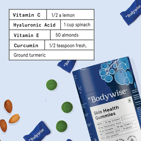 Be Bodywise Collagen Skin Health Gummies | 10,000 mcg Glutathione, Hyaluronic Acid, Vitamin C, Vitamin E & Glutathione 60 Gummies