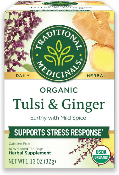 شاي تولسي الزنجبيل العضوي من شركة Traditional Medicinals، 16 كيسًا