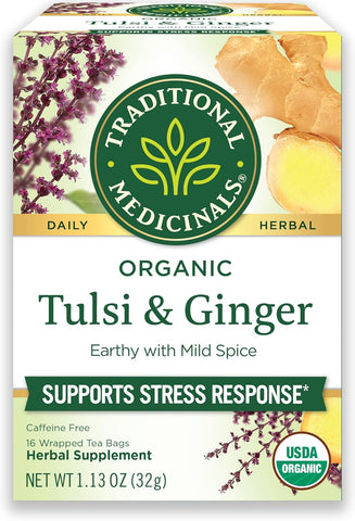 شاي تولسي الزنجبيل العضوي من شركة Traditional Medicinals، 16 كيسًا