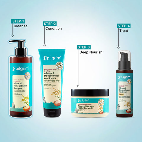 Pilgrim Korean Rice Water & Collagen Advanced Damage Repair Shampoo (400Ml)