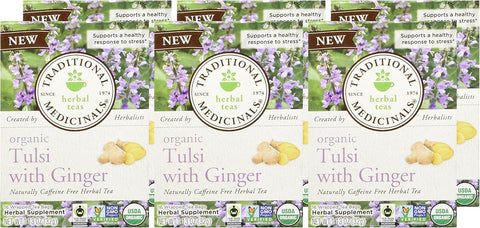 شاي تولسي الزنجبيل العضوي من شركة Traditional Medicinals، 16 كيسًا