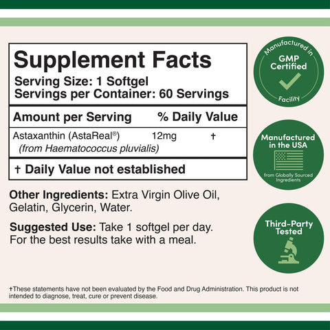 DoubleWood Supplements Astaxanthin (AstaReal) 12mg 60 softgels