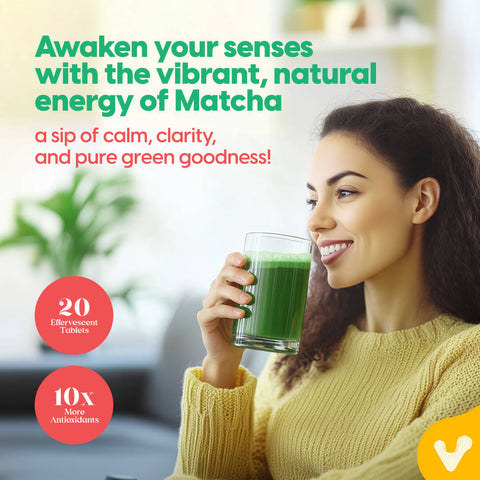 Valeo Matcha Green Tea Effervescent Tabs (20) | Organic Japanese Ceremonial-grade Matcha