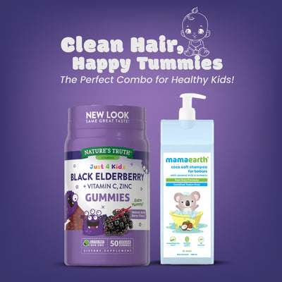Nature's Truth  Kids Black Elderberry With Vitamin C Zinc + Mamaearth Coco Soft Shampoo For Babies With Coconut Milk & Turmeric 400 Ml