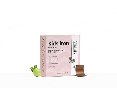 Miduty Kids Iron Strips - Iron + Vitamins C & B12 - 30 Oral Strips
