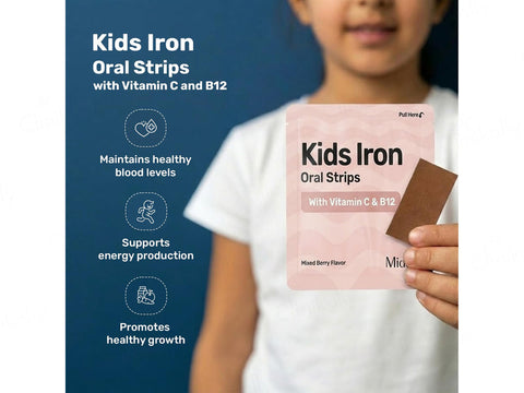 Miduty Kids Iron Strips - Iron + Vitamins C & B12 - 30 Oral Strips
