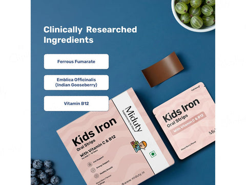 Miduty Kids Iron Strips - Iron + Vitamins C & B12 - 30 Oral Strips