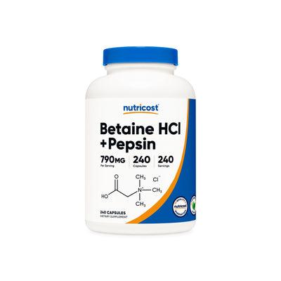 Nutricost Betaine HCl + Pepsin 790mg, 240 Capsules - Gluten Free & Non-GMO