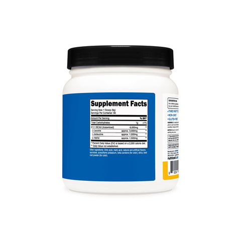 مسحوق Nutricost BCAA 2:1:1 (بدون نكهة، 60 حصة) - نباتي، غير معدل وراثيًا، خالٍ من الغلوتين، أحماض أمينية متفرعة السلسلة