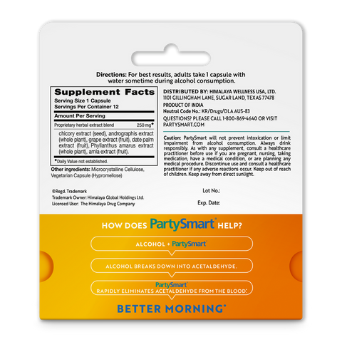Himalaya Partysmart Better Next Mornings Natural Supplement 12 Capsules
