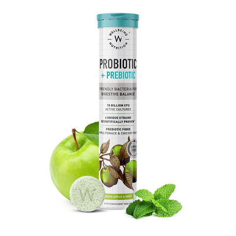 Wellbeing Nutrition 18 Billion CFU Probiotic + Prebiotic Effervescent Tablets - Green Apple & Mint