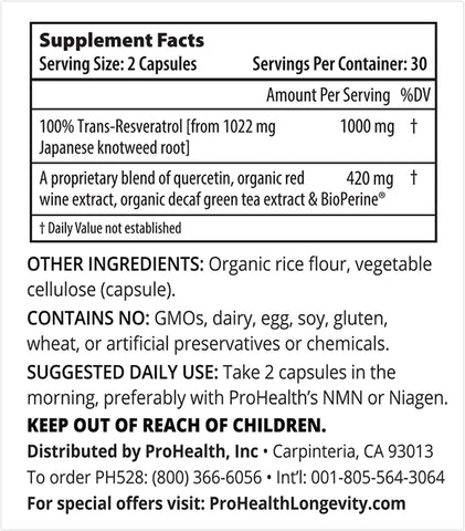 TRANS-RESVERATROL 1,000MG, 60 CAPSULES