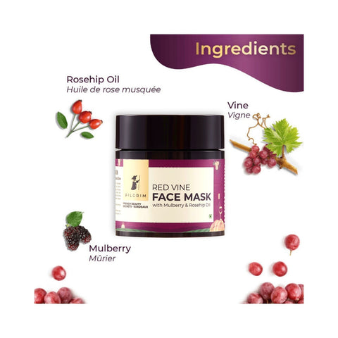 Pilgrim Anti Ageing Red Vine Face Pack & Mask Paste with Mulberry Extracts & Rosehip Oil for Glowing Skin 100g