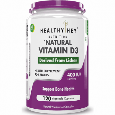 HealthyHey Vegan Vitamin D3 - Natural Plant Based - Non GMO - Gluten Free - 400 IU 120 Veg Capsules