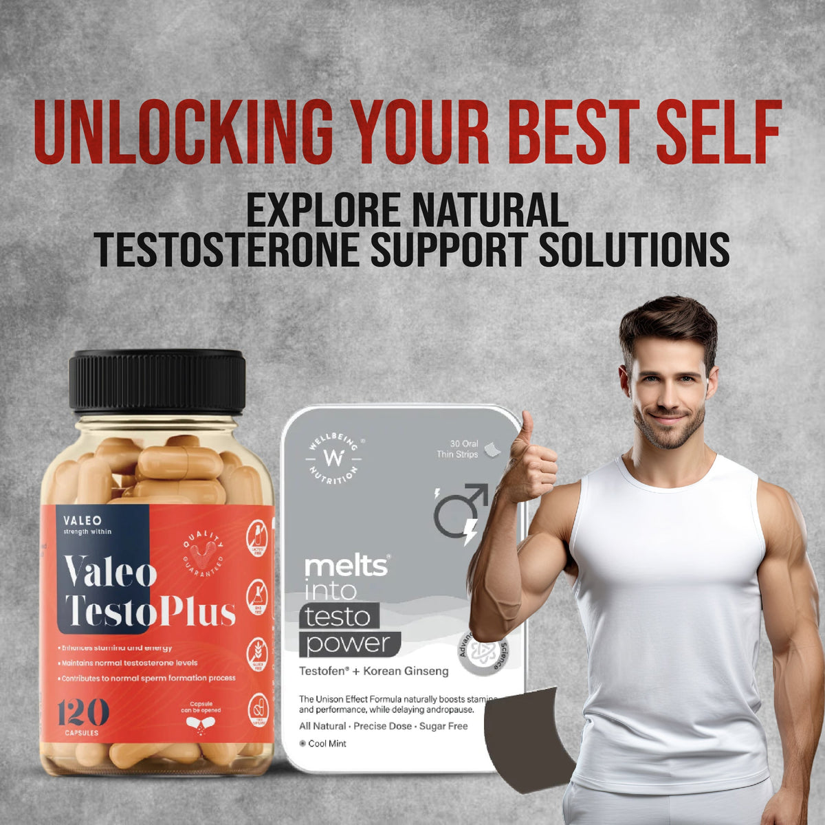 Valeo TestoPlus 120 Capsules + WBN Melts Testo Power