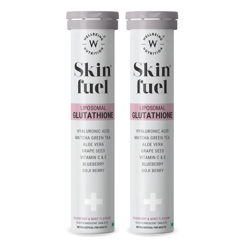 أقراص فوارة من Wellbeing Nutrition Skin Fuel مع الجلوتاثيون والكولاجين لبشرة مشرقة