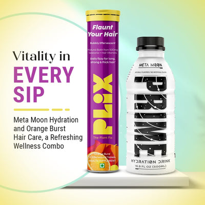 مشروب الترطيب برايم ميتا مون 500 مل وبليكس فلاونت لشعرك أورانج بيرست 15 قرص فوار (كومبو)