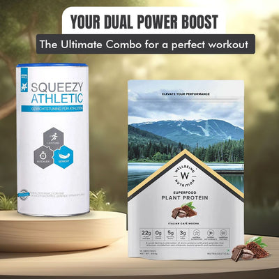 عبوة Squeezy Sports Nutrition الرياضية بالشوكولاتة الرياضية 550 جرام مع بروتين نباتي خارق وقهوة إيطالية موكا كومبو