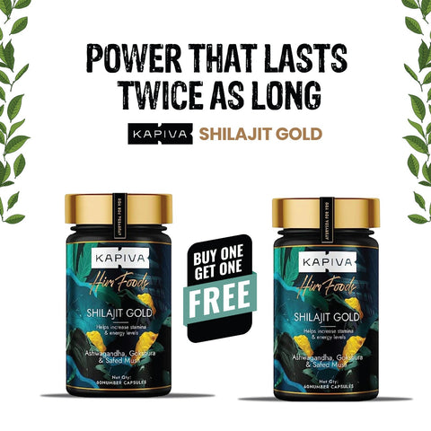 Kapiva Shilajit Gold 60 Capsules | Contains 24 Carat Gold | Boosts Stamina In 4 Weeks | 100% Ayurvedic Buy 1 Get 1