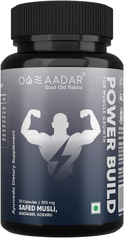 Aadar Power Build, Ayurvedic Real Muscle Mass Gainer, Improves Performance  30 Capsules (Pack 1)